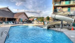 Awesome swimming pool and waterslide at our hotel in Pigeon Forge.