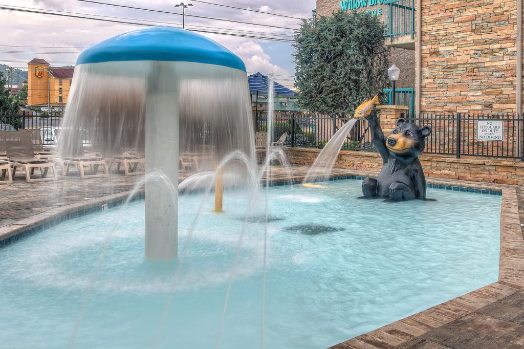 Outdoor Pools with mini water park Willow Brook Lodge Pigeon Forge